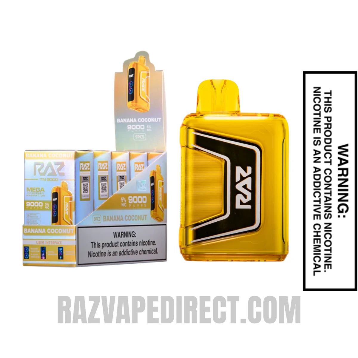 Banana Coconut RAZTN9000 Disposable Vape With Package Box Banana Coconut RAZTN9000 Disposable Vape With Package Box