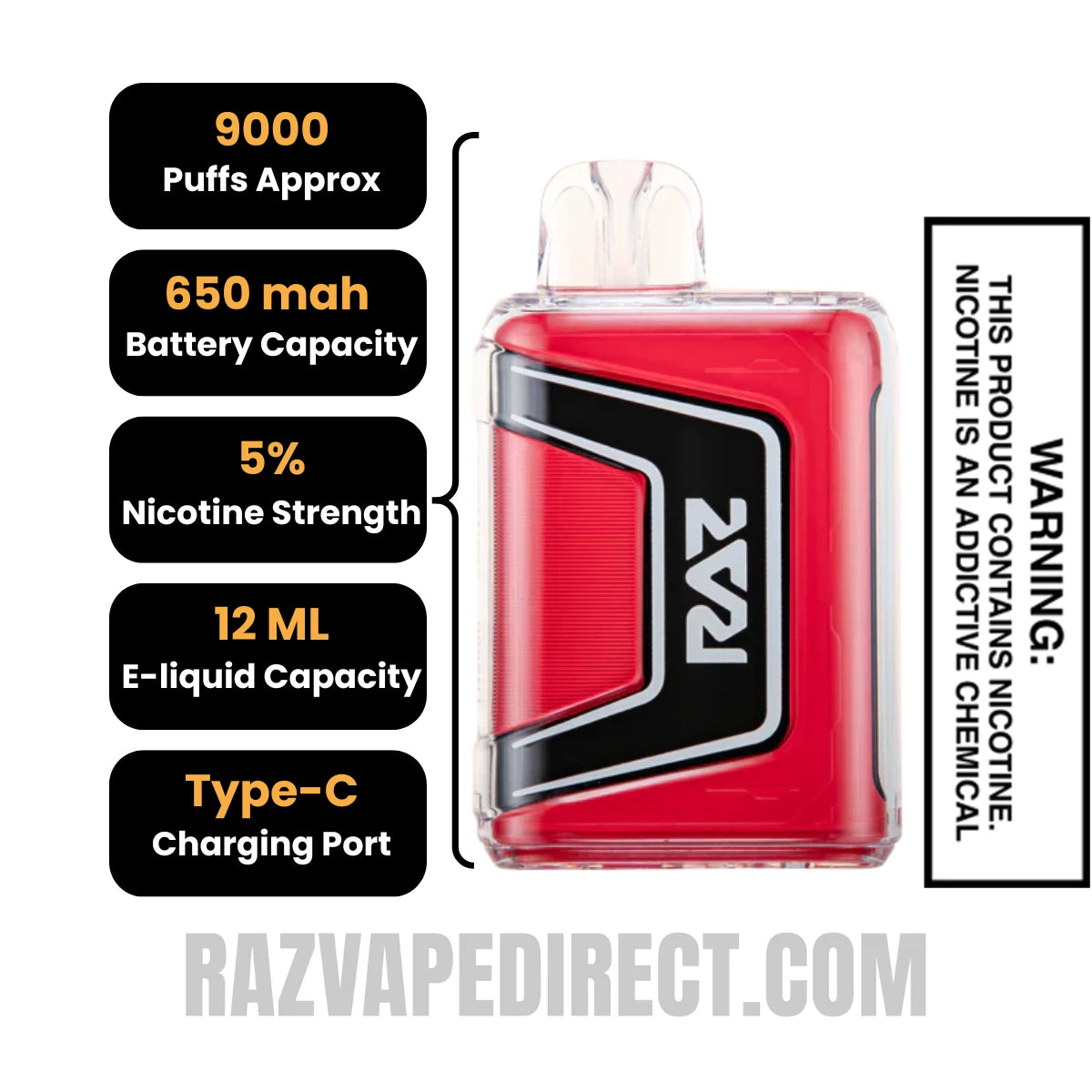 Black Cherry Peach RAZ TN9000 Disposable Vape Specifications Black Cherry Peach RAZ TN9000 Disposable Vape Specifications