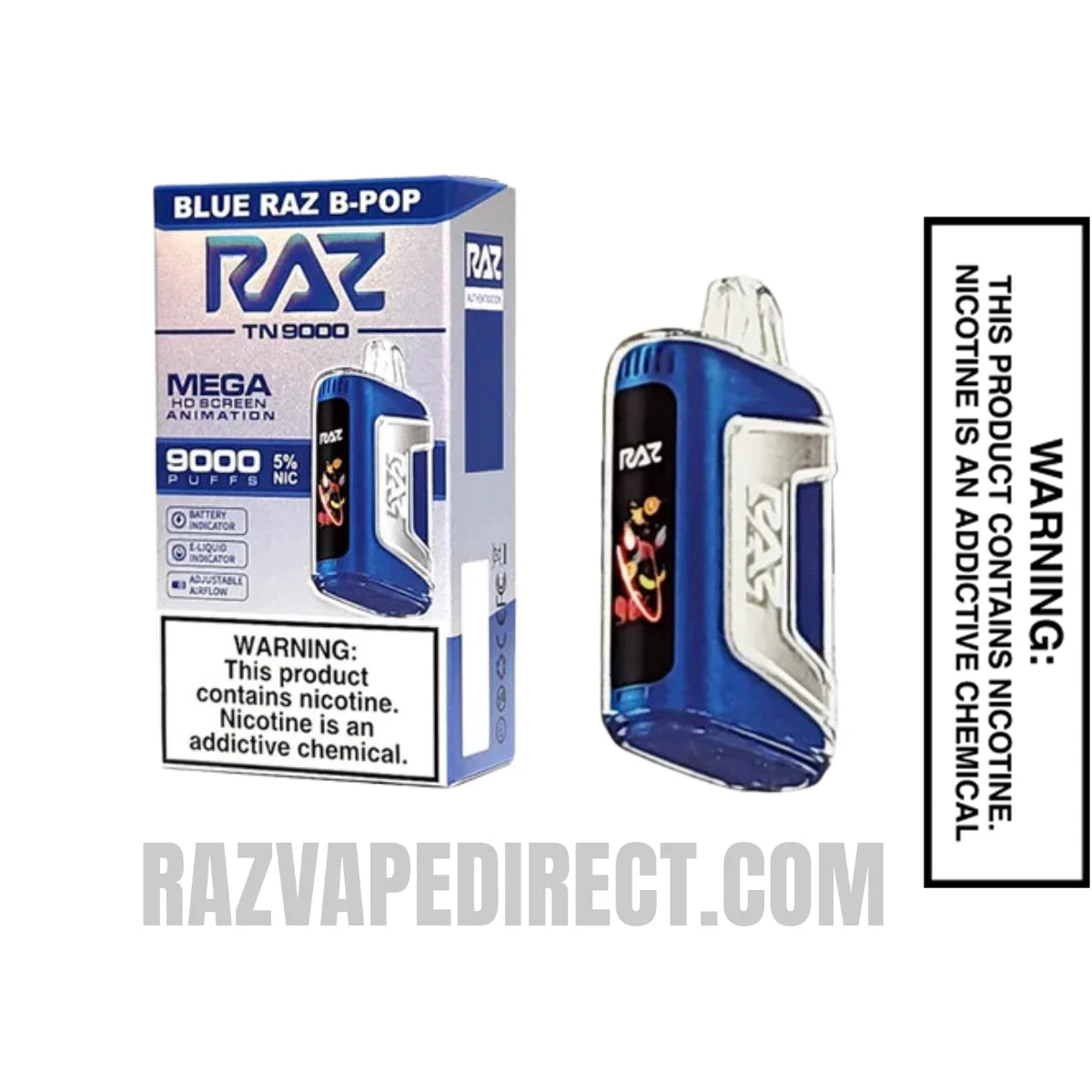 Blue B-Pop RAZTN9000 Disposable Vape With Package Box Blue B-Pop RAZTN9000 Disposable Vape With Package Box