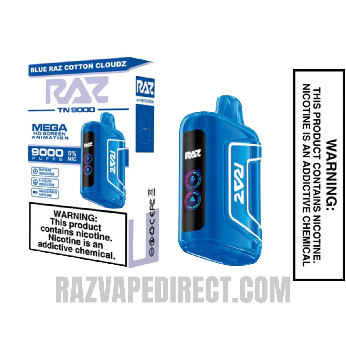 BlueRaz Cotton Clouds RAZ TN9000 Disposable Vape With Package Box BlueRaz Cotton Clouds RAZ TN9000 Disposable Vape With Package Box