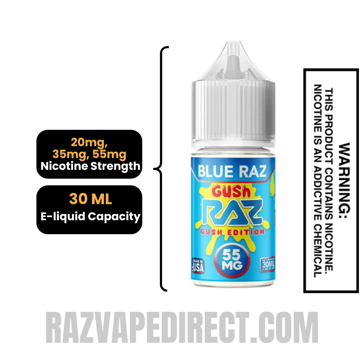Blue Raz Gush RAZ Salt Nic Juice 30 ML Specification Blue Raz Gush RAZ Salt Nic Juice 30 ML Specification