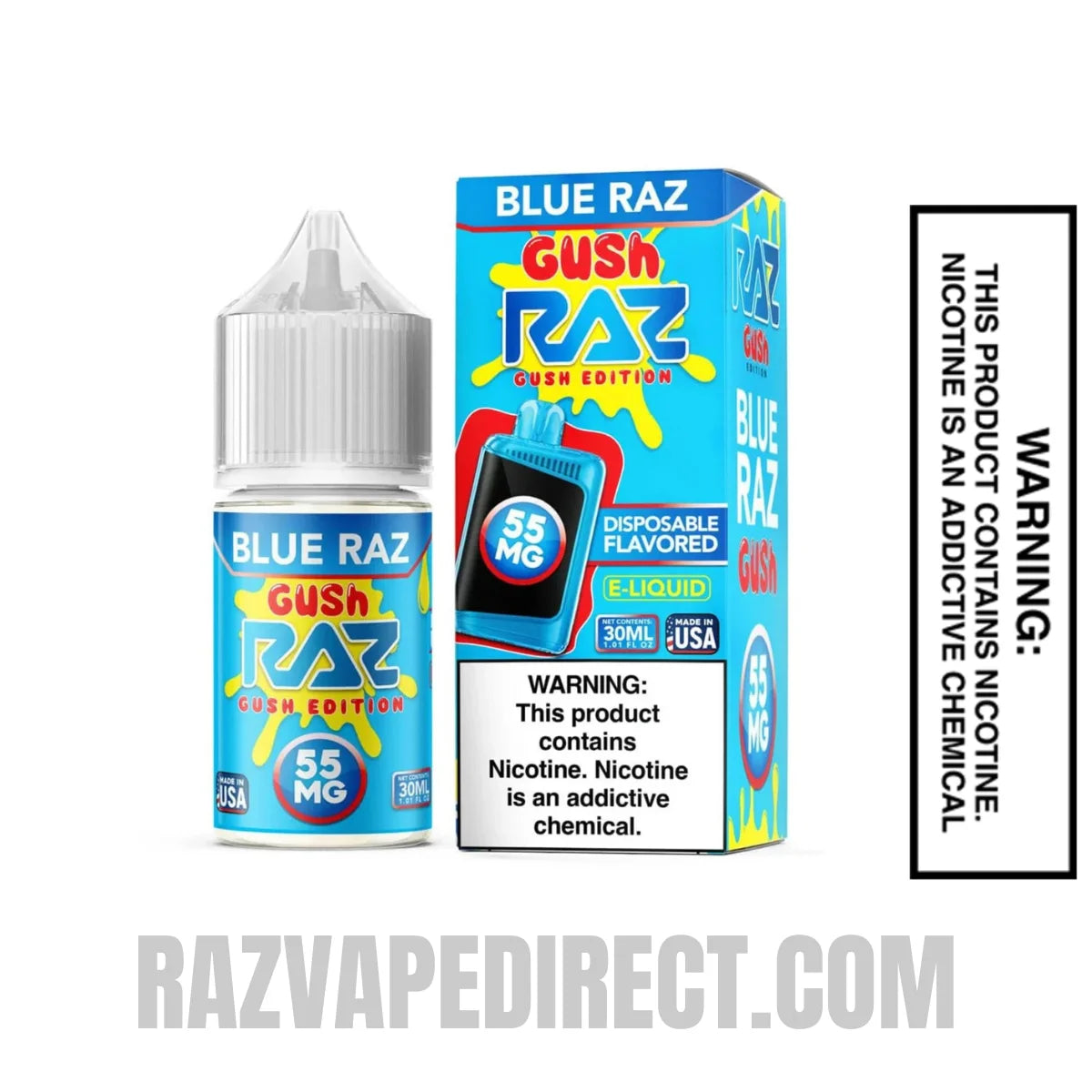 Blue Raz Gush RAZ Salt Nic Juice 30 ML with package box Blue Raz Gush RAZ Salt Nic Juice 30 ML with package box