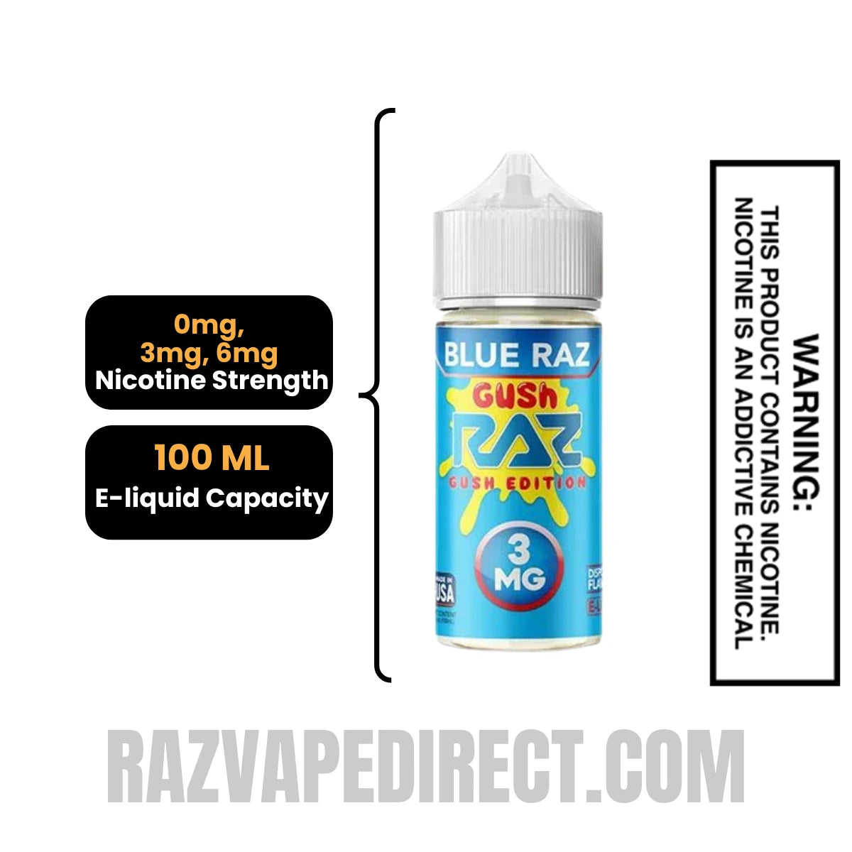 Blue Raz Gush RAZ Vape Juice 100 ML Specification Blue Raz Gush RAZ Vape Juice 100 ML Specification