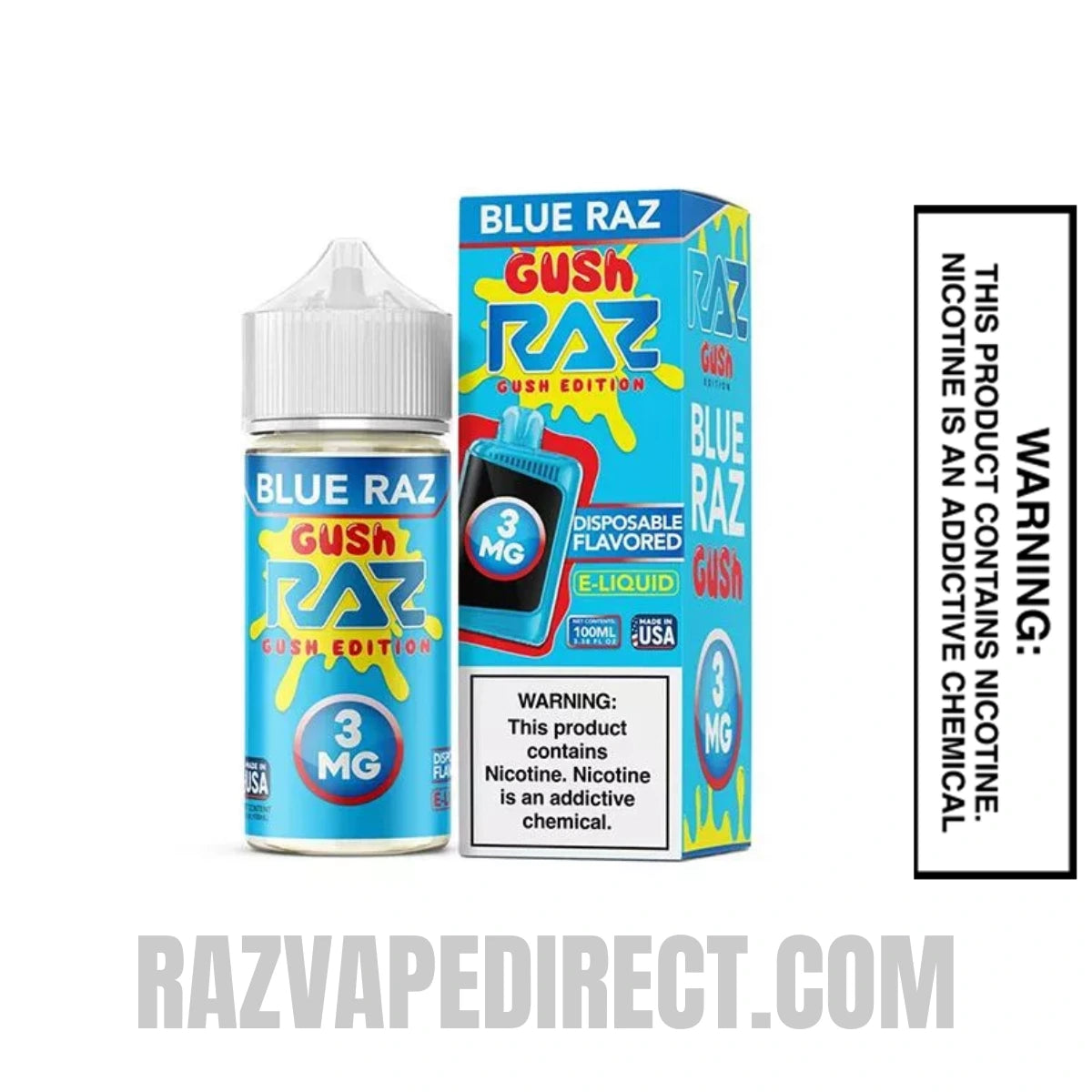Blue Raz Gush RAZ Vape Juice 100 ML With Package Box Blue Raz Gush RAZ Vape Juice 100 ML With Package Box