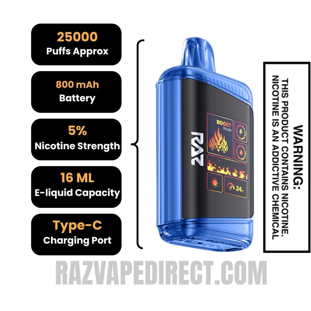 BlueRaz Ice RAZDC25000 Disposable Vape Specifications BlueRaz Ice RAZDC25000 Disposable Vape Specifications
