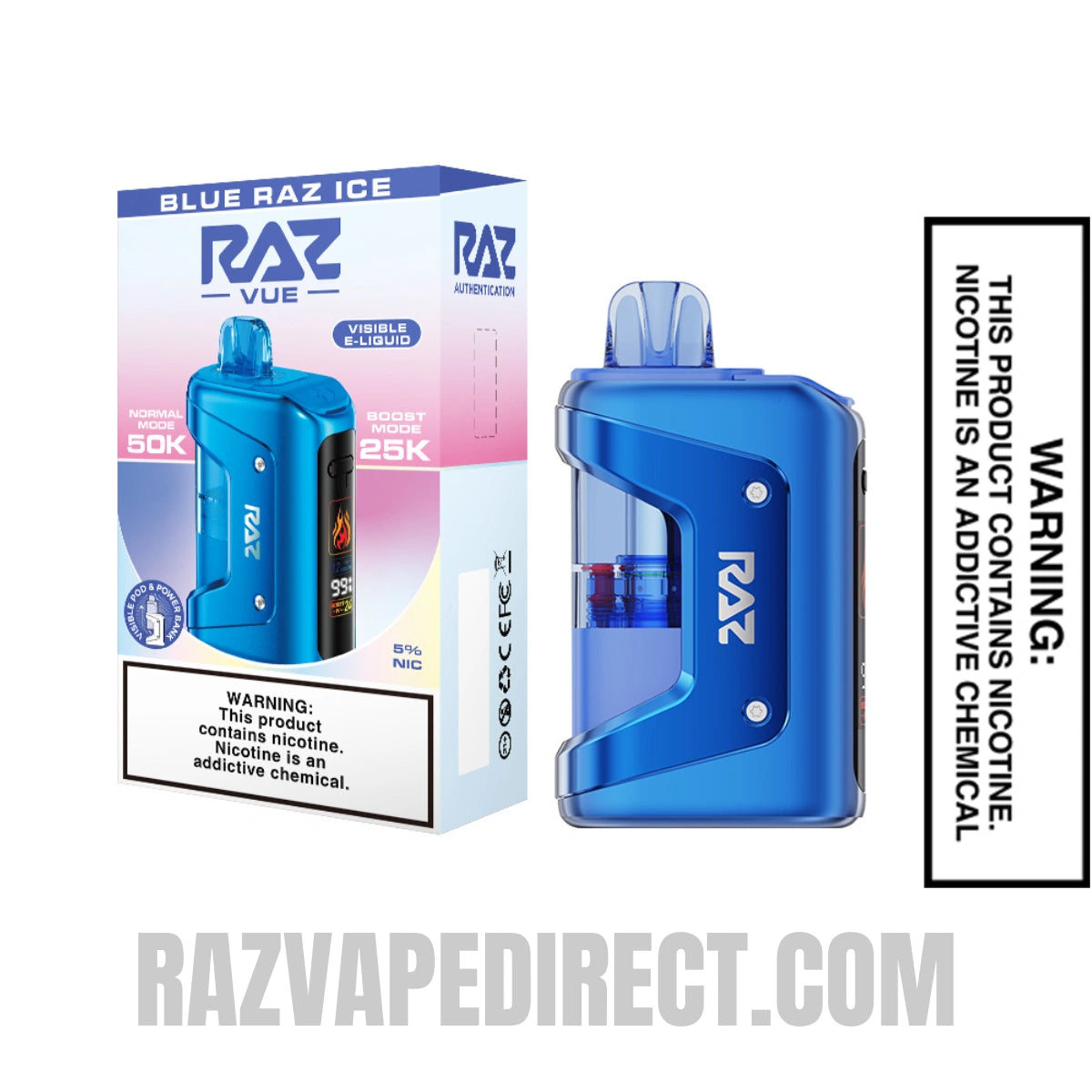 Blue Razz Ice RAZ VUE 50K Disposable Kit with Package Box Blue Razz Ice RAZ VUE 50K Disposable Kit with Package Box