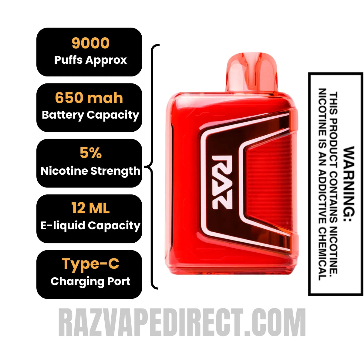 Georgia Peach RAZ TN9000 Disposable Vape Specifications Georgia Peach RAZ TN9000 Disposable Vape Specifications