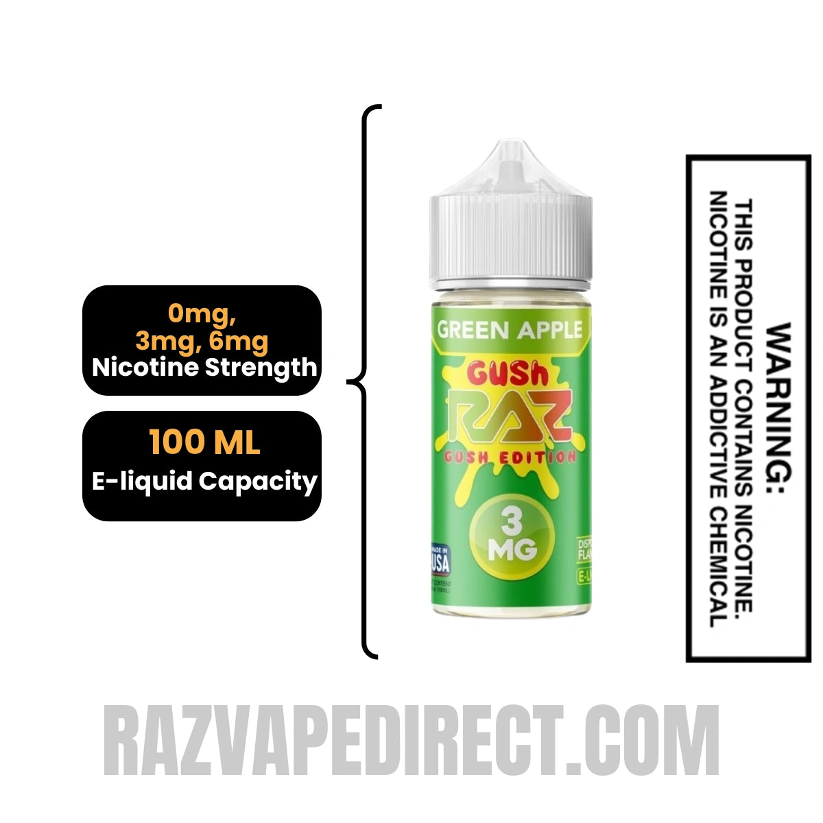 Green Apple Gush RAZ Vape Juice 100 ML Specification Green Apple Gush RAZ Vape Juice 100 ML Specification