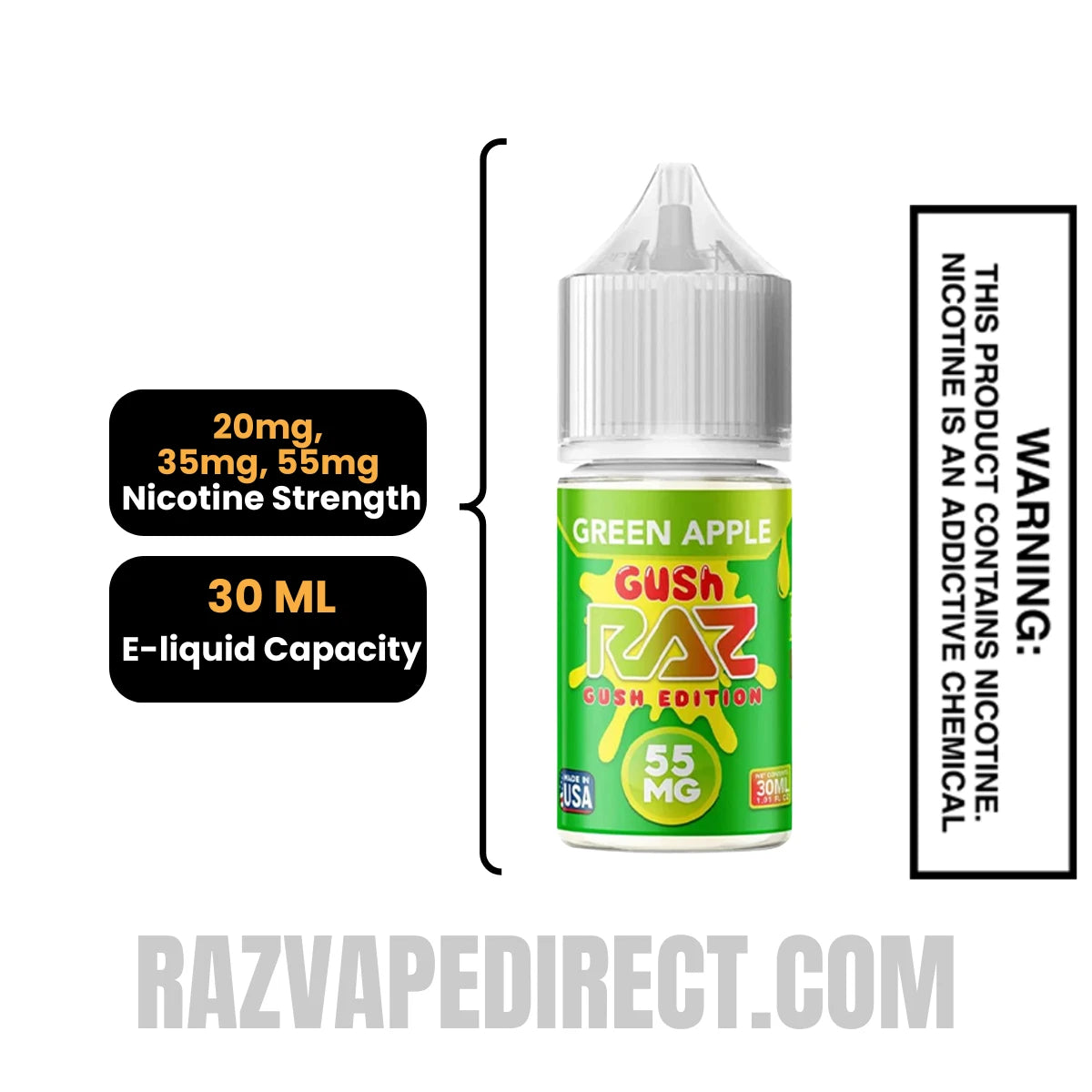 Green Apple Gush RAZ Salt Nic Juice 30 ML Specification Green Apple Gush RAZ Salt Nic Juice 30 ML Specification