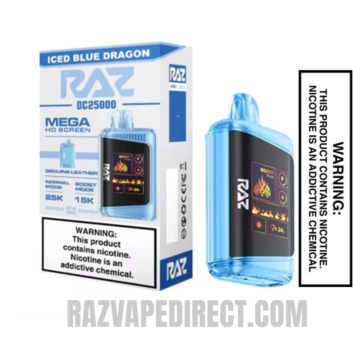 Iced BlueDragon RAZ DC25000 Disposable Vape With Package Box Iced BlueDragon RAZ DC25000 Disposable Vape With Package Box