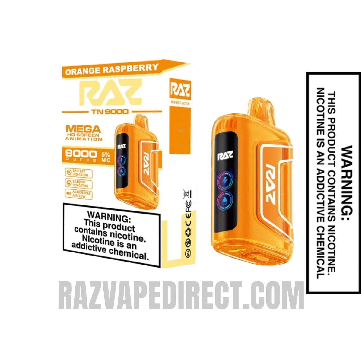 Orange Raspberry RAZ TN9000 Disposable Vape With Package Box Orange Raspberry RAZ TN9000 Disposable Vape With Package Box