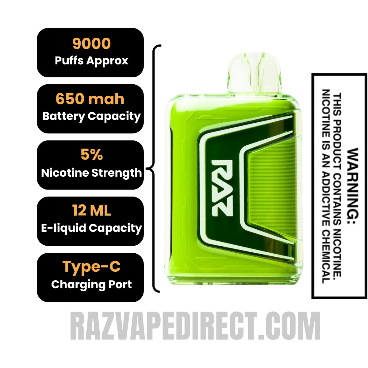 Peach Grapefruit RAZ TN9000 Disposable Vape Specifications Peach Grapefruit RAZ TN9000 Disposable Vape Specifications
