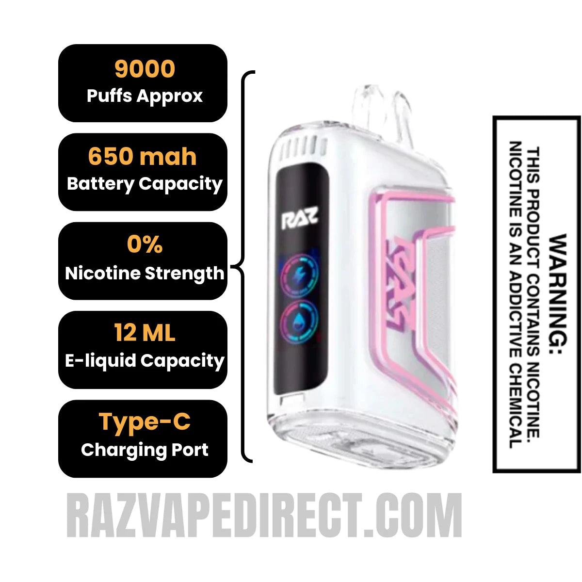 RAZTN9000 Strawberry Ice Disposable Vape 0 Nic Specifications RAZTN9000 Strawberry Ice Disposable Vape 0 Nic Specifications