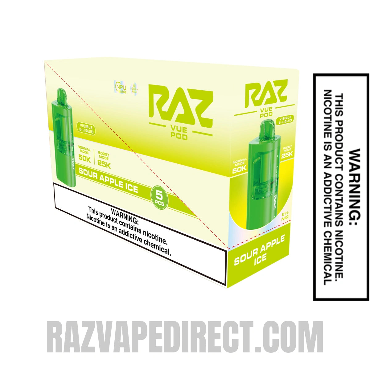 Sour Apple Ice RAZ VUE 50K Disposable Pod with bundle Box Sour Apple Ice RAZ VUE 50K Disposable Pod with bundle Box