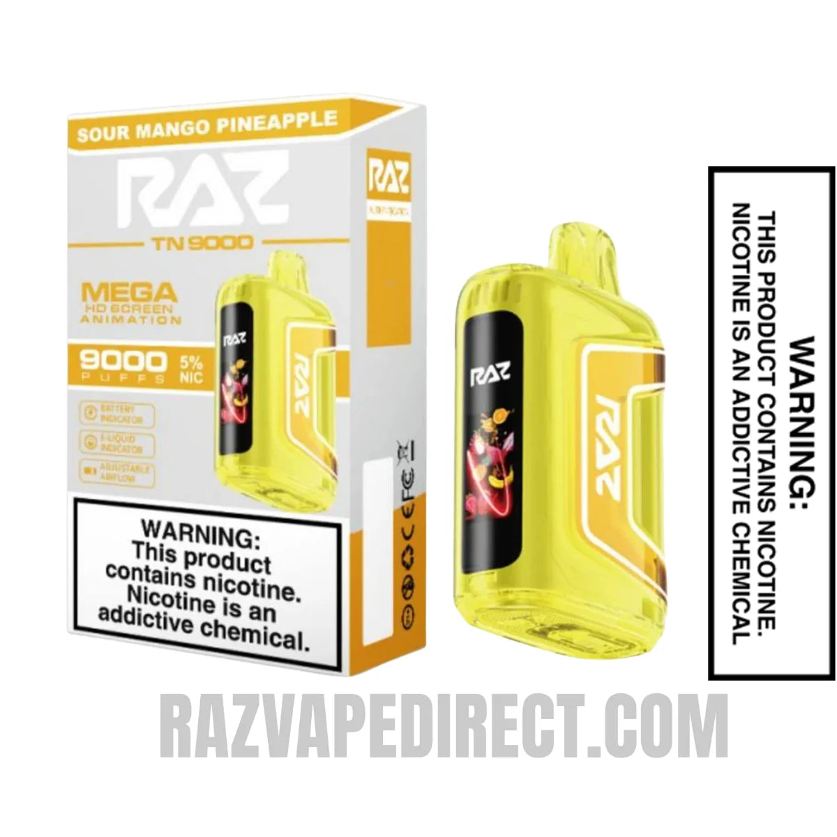 Sour Mango Pineapple RAZTN9000 Disposable Vape With Box Packet Sour Mango Pineapple RAZTN9000 Disposable Vape With Box Packet