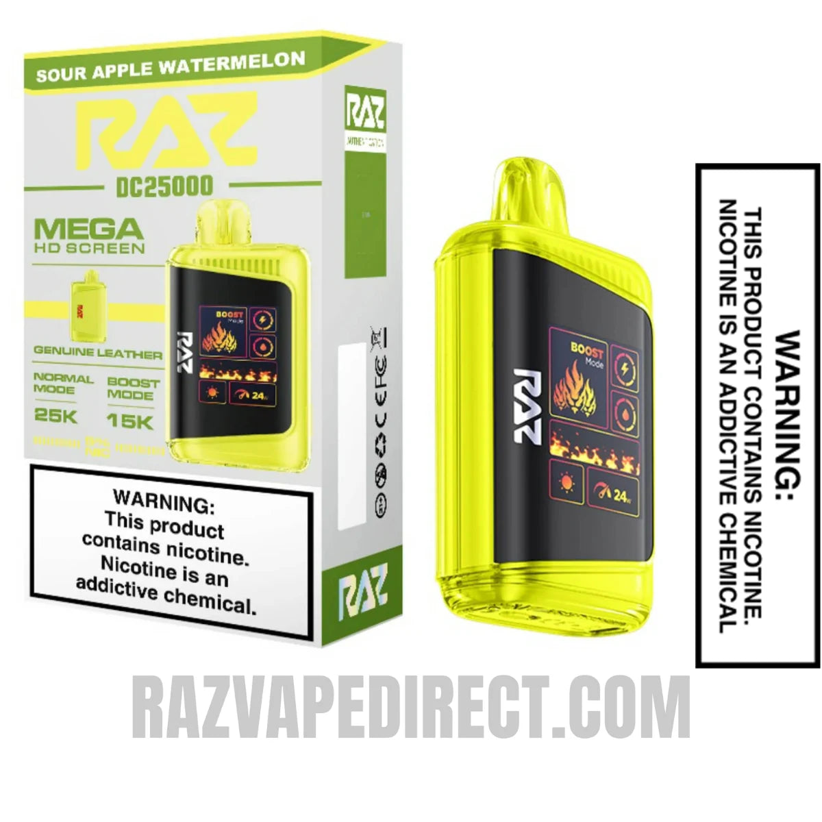 Sour Apple Watermelon RAZ DC25000 Disposable Vape With Package Box Sour Apple Watermelon RAZ DC25000 Disposable Vape With Package Box