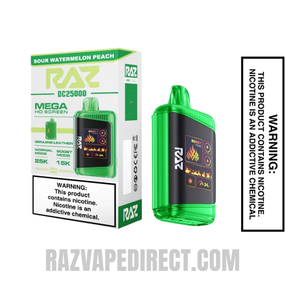 Sour Watermelon Peach RAZ DC25000 Disposable Vape With Package Box Sour Watermelon Peach RAZ DC25000 Disposable Vape With Package Box
