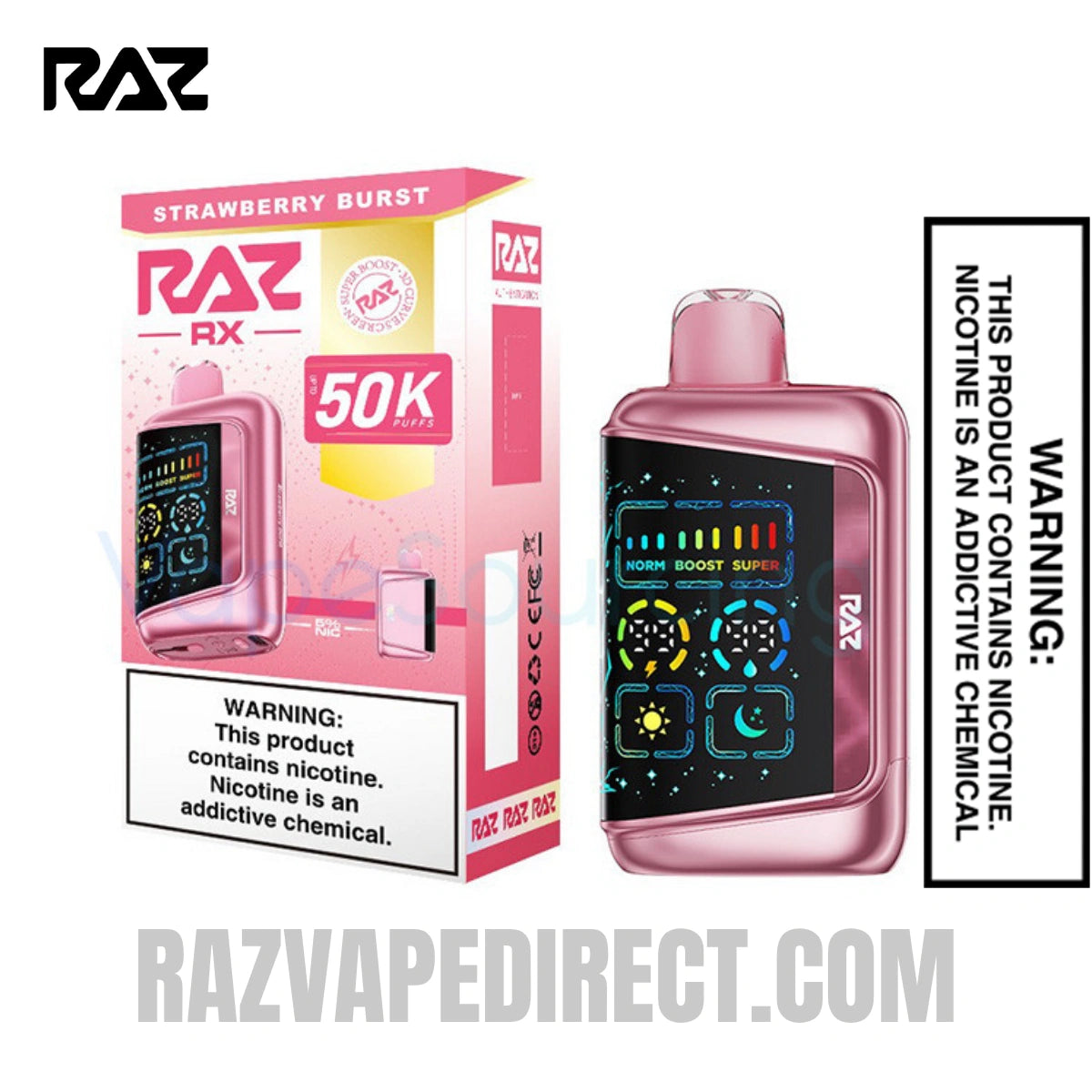Strawberry Burst RAZ RX50K Disposable Vape With Package Box Strawberry Burst RAZ RX50K Disposable Vape With Package Box