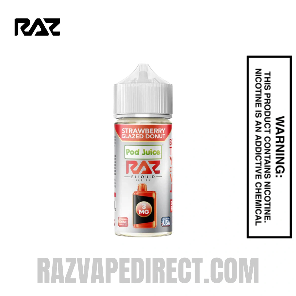 strawberry donut vape juice Glazed RAZ 100 ML Riot Squad | Sub packaging for pre rolled joints FLAVORS:Cactus Kiwi