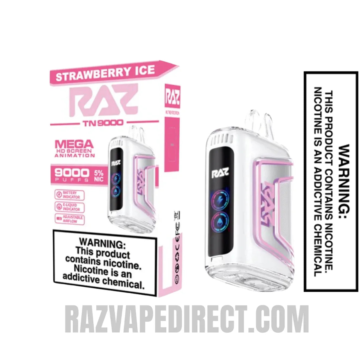 Strawberry Ice RAZ TN9000 Disposable Vape With Package Box Strawberry Ice RAZ TN9000 Disposable Vape With Package Box