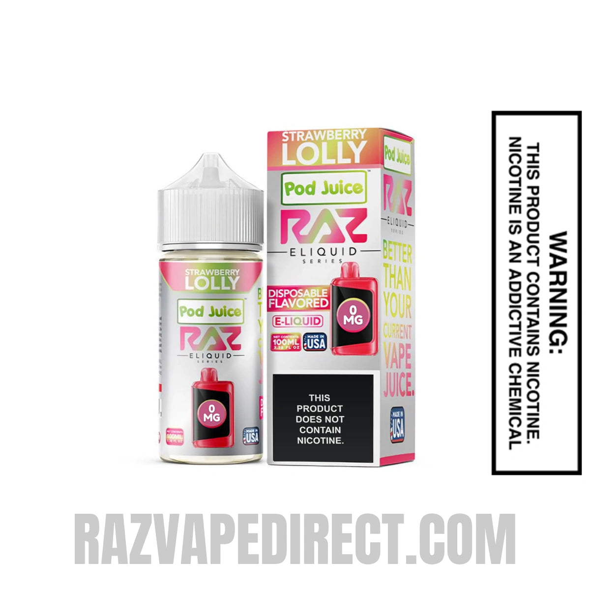 Strawberry Lolly Pod Juice X RAZ Vape Juice 100 ML with package box Strawberry Lolly Pod Juice X RAZ Vape Juice 100 ML with package box