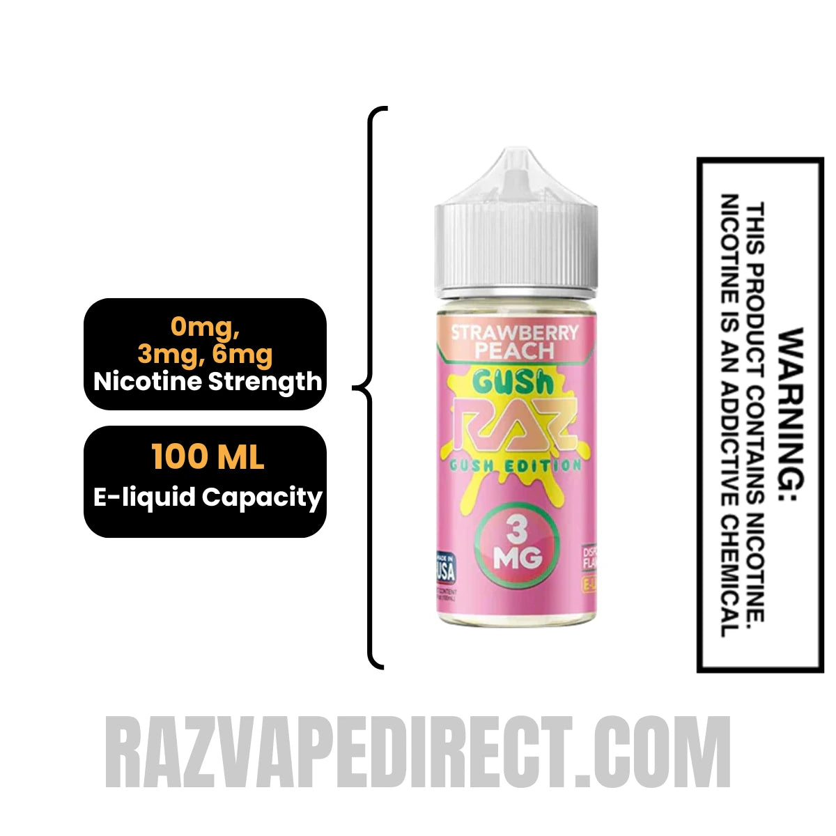 Strawberry Peach Gush RAZ Vape Juice 100 ML Specification Strawberry Peach Gush RAZ Vape Juice 100 ML Specification