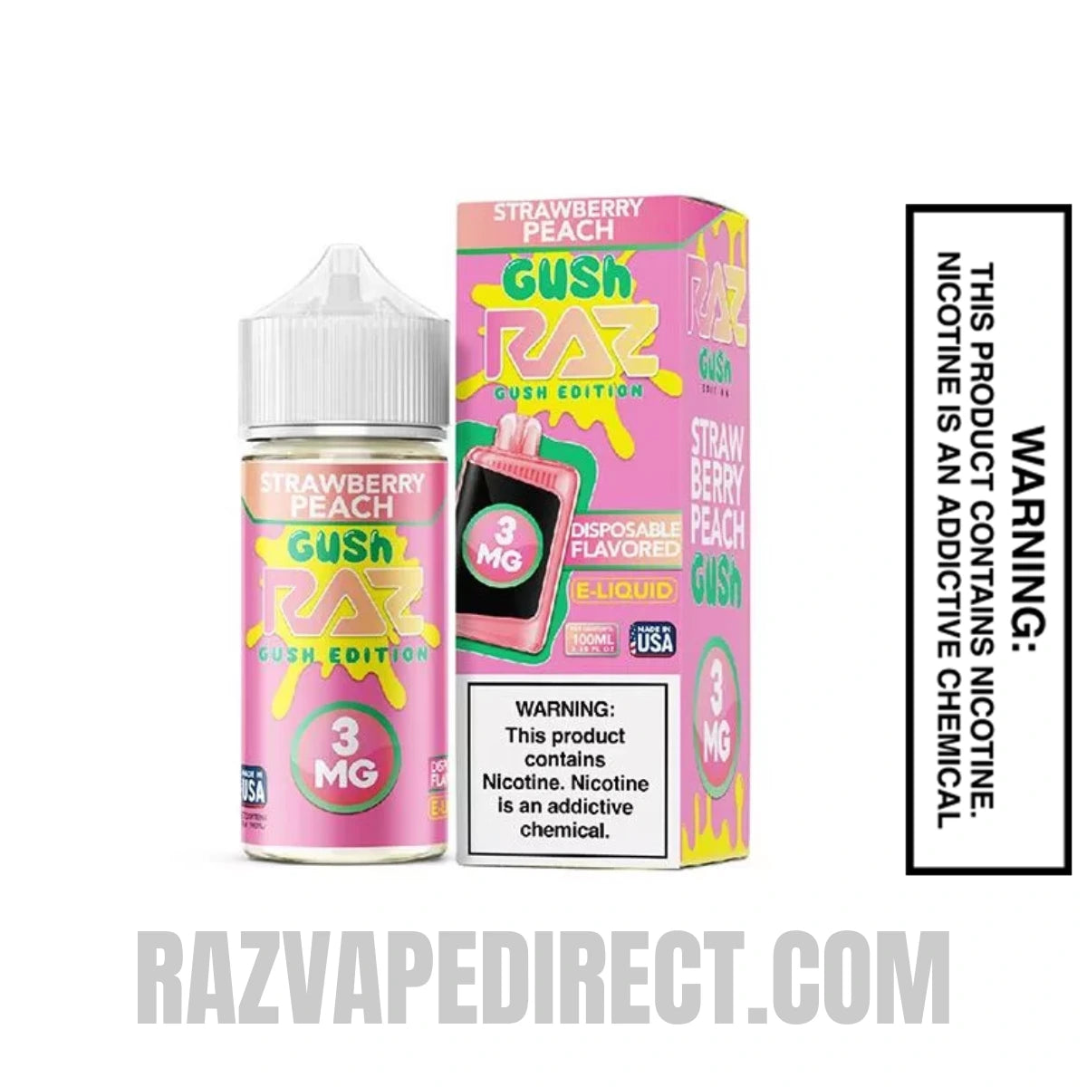 Strawberry Peach Gush RAZ Vape Juice 100 ML With Package Box Strawberry Peach Gush RAZ Vape Juice 100 ML With Package Box