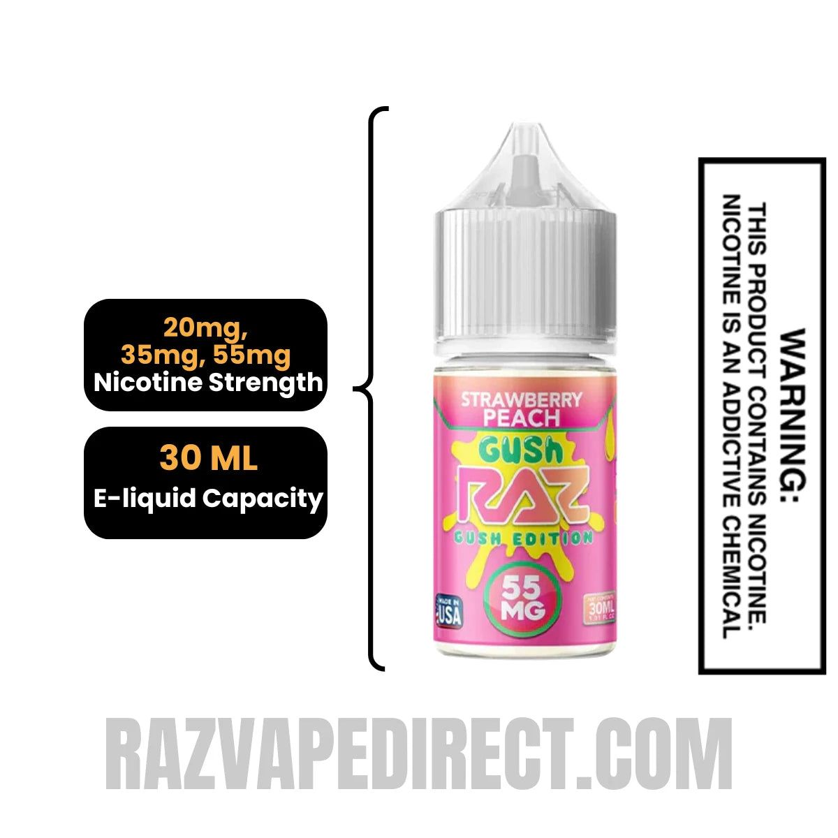 Strawberry Peach Gush RAZ Salt Nic Juice 30 ML Specification Strawberry Peach Gush RAZ Salt Nic Juice 30 ML Specification
