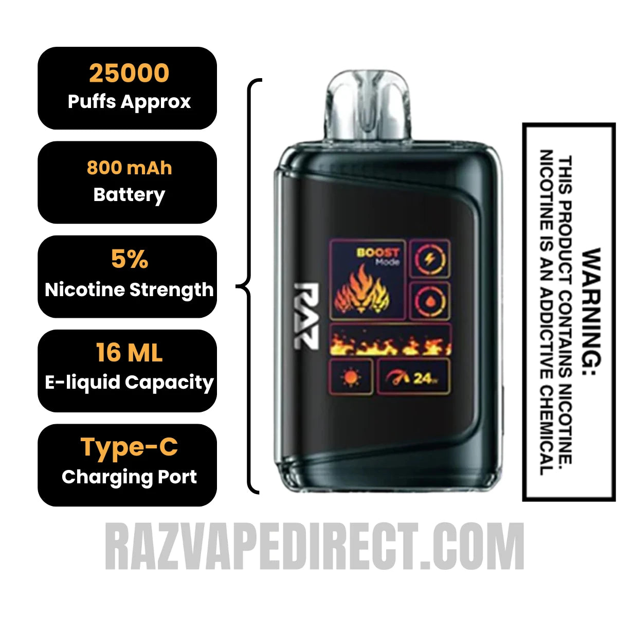 Tobacco RAZ DC25000 Disposable Vape Specifications Tobacco RAZ DC25000 Disposable Vape Specifications