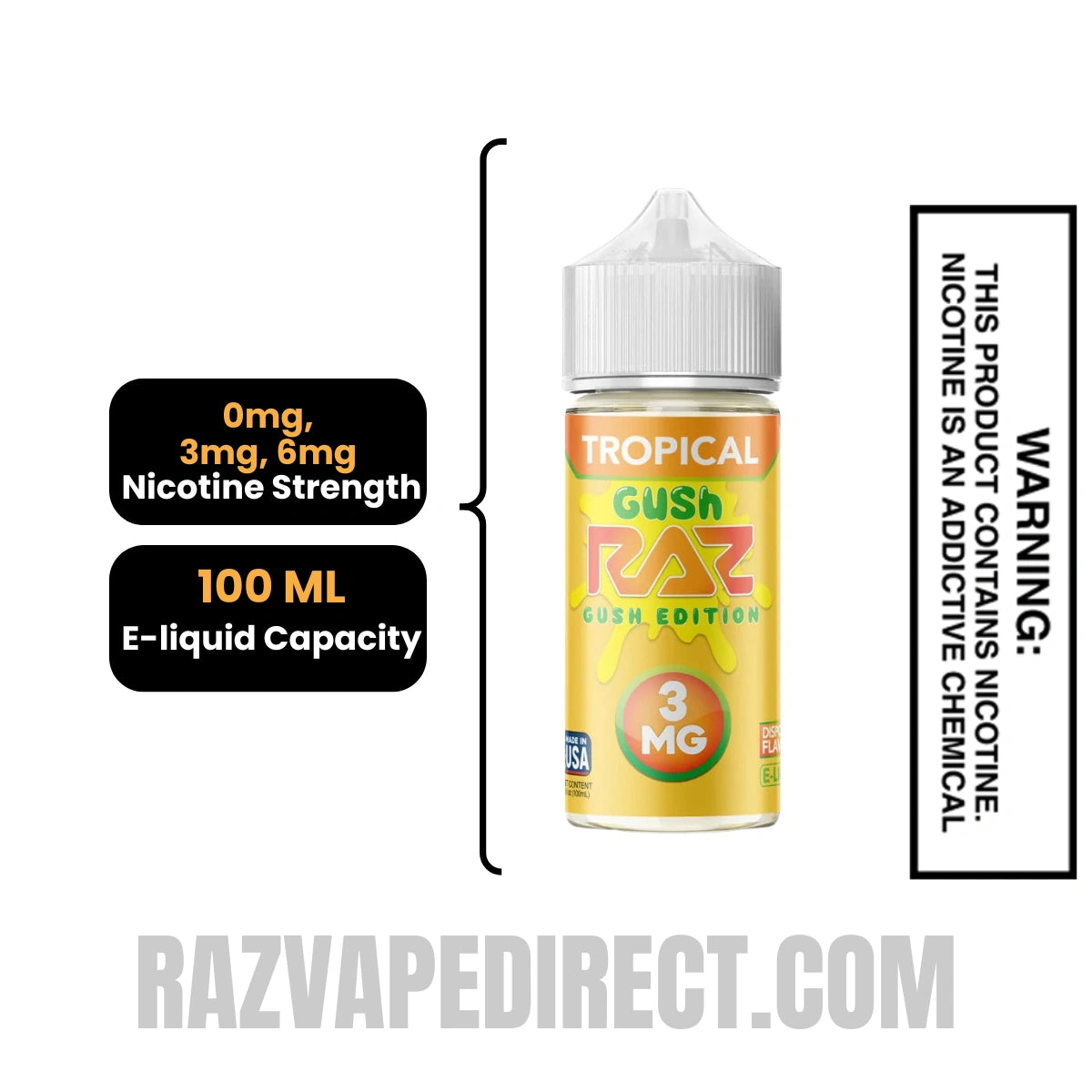 Tropical Gush RAZ Vape Juice 100 ML Specification Tropical Gush RAZ Vape Juice 100 ML Specification