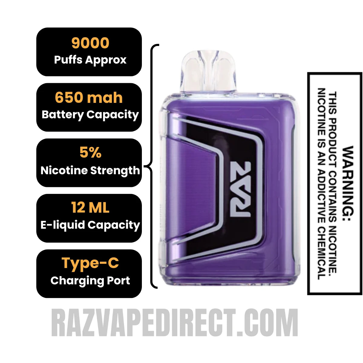 Violet RAZTN9000 Disposable Vape Specifications Violet RAZTN9000 Disposable Vape Specifications