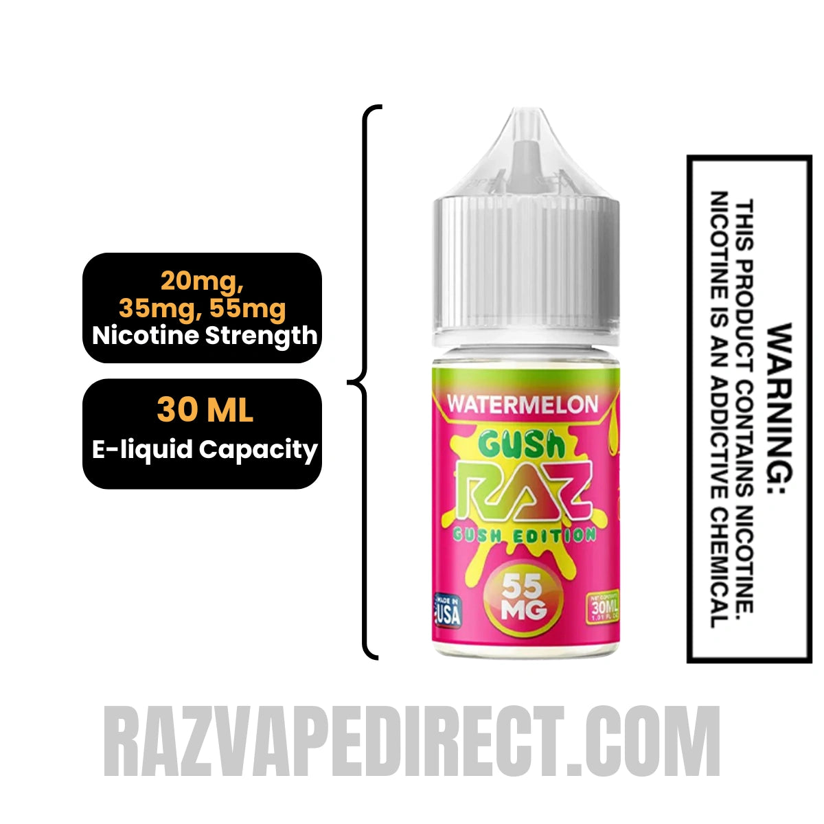 Watermelon Gush RAZ Salt Nic Juice 30 ML Specification Watermelon Gush RAZ Salt Nic Juice 30 ML Specification