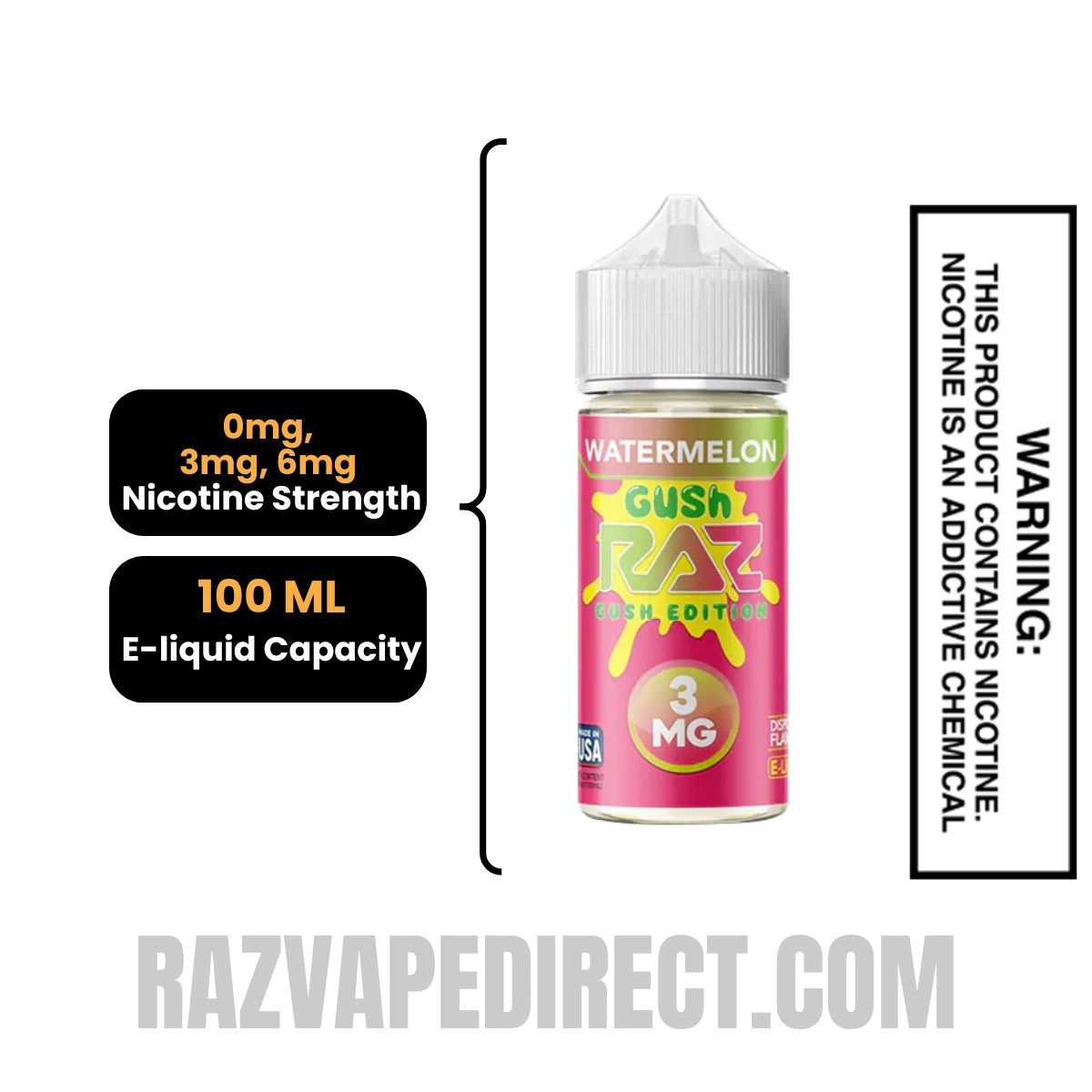 Watermelon Gush RAZ Vape Juice 100 ML Specification Watermelon Gush RAZ Vape Juice 100 ML Specification