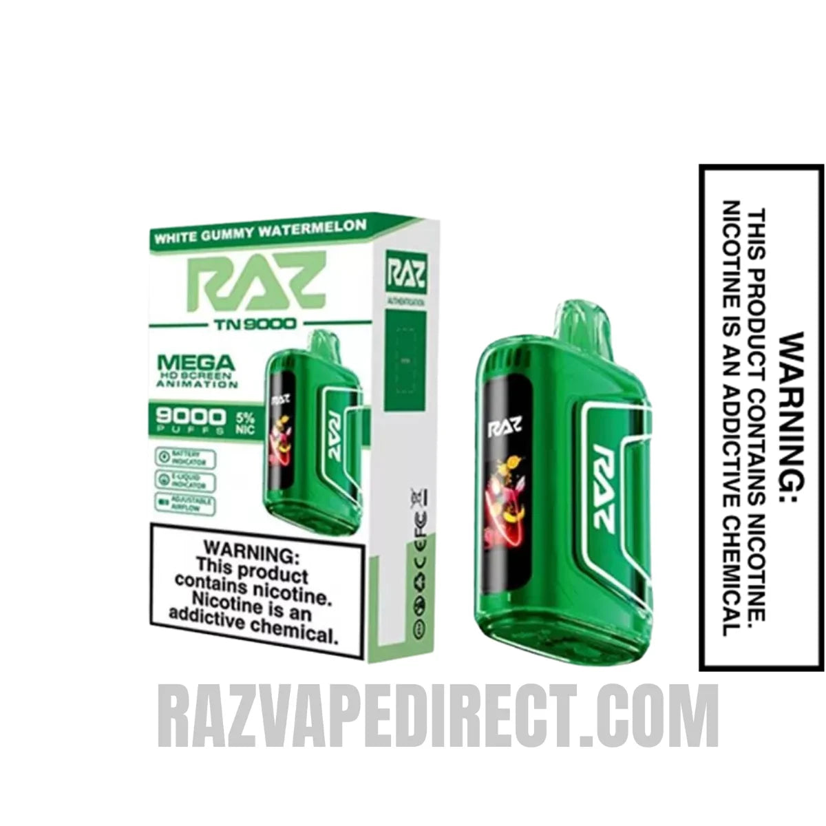 White Gummy Watermelon RAZTN9000 Disposable Vape With Package Box White Gummy Watermelon RAZTN9000 Disposable Vape With Package Box