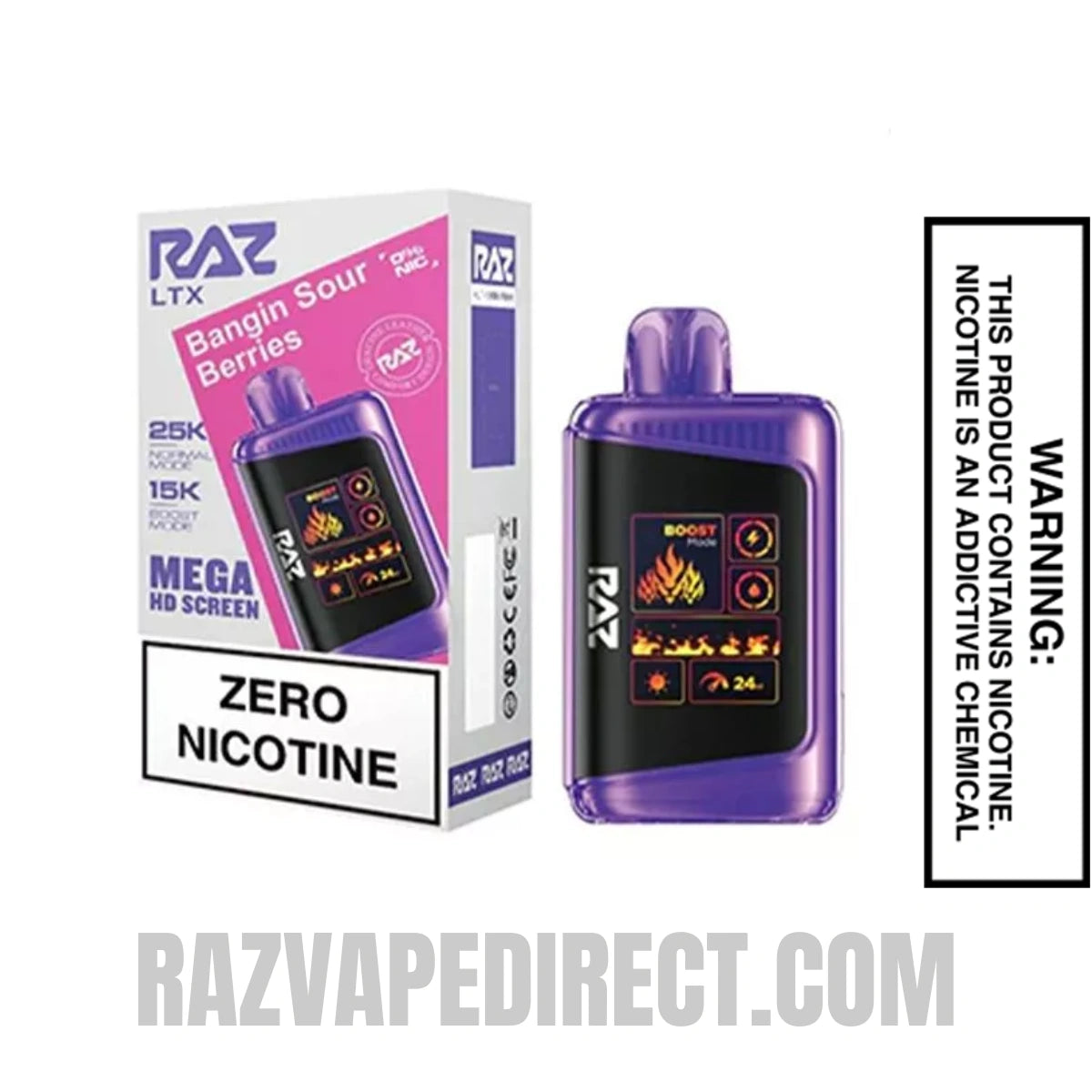 Bangin Sour Berries RAZ LTX 25K Zero Nicotine Disposable Vape with Package Box