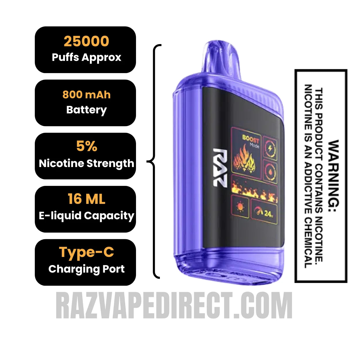 Black BlueLime RAZDC25000 Disposable Vape Specifications