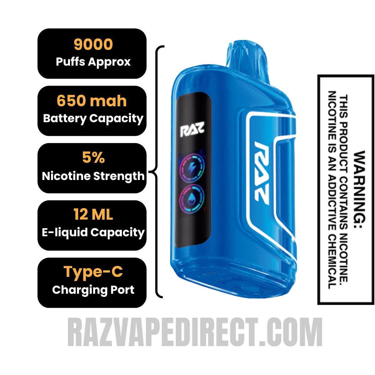 Blue B-Pop RAZTN9000 Disposable Vape Specifications