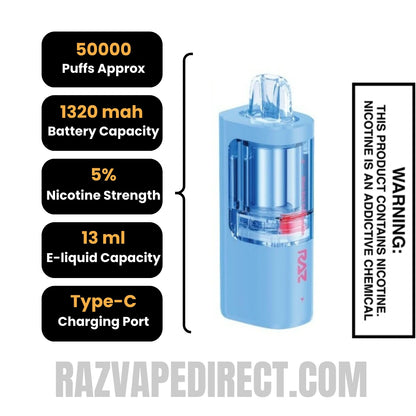 Blue Raz Dragonade RAZ VUE 50K Disposable Vape Pod Specifications