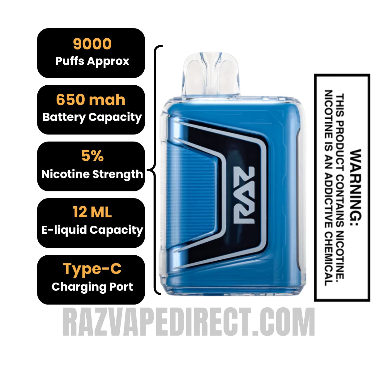 BlueRaz Ice RAZTN9000 Disposable Vape Specifications