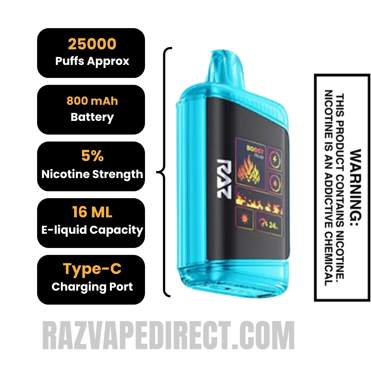 Blueberry Watermelon RAZDC25000 Disposable Vape Specifications