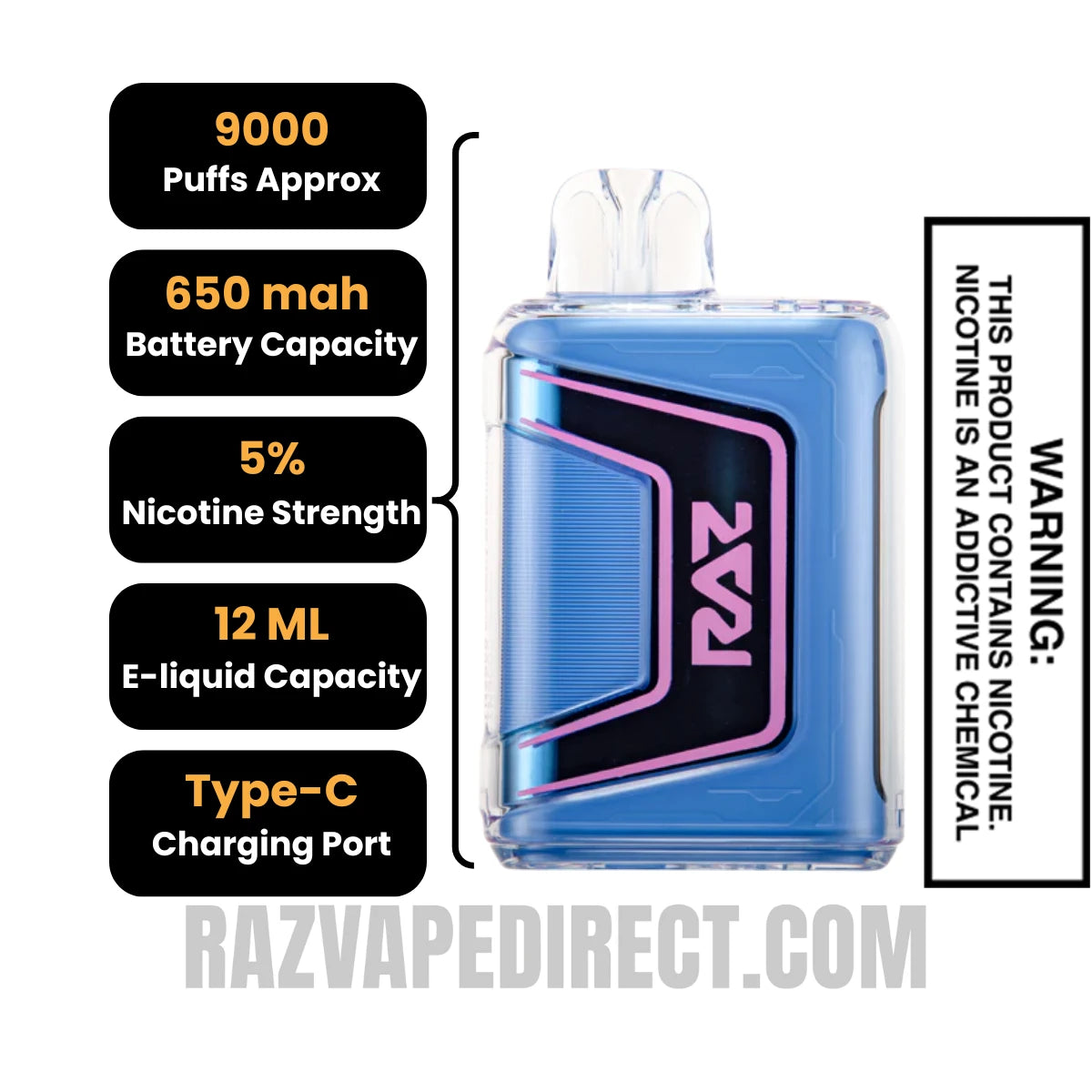 Blueberry Watermelon RAZ TN9000 Disposable Vape Specifications