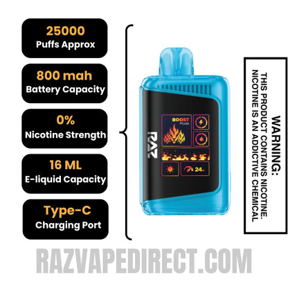 Blueberry Watermelon RAZ LTX 25K Zero Nicotine Disposable Vape Specifications