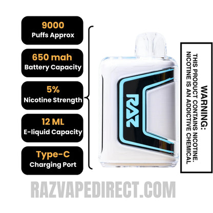 Clear RAZ TN9000 Disposable Vape Specifications