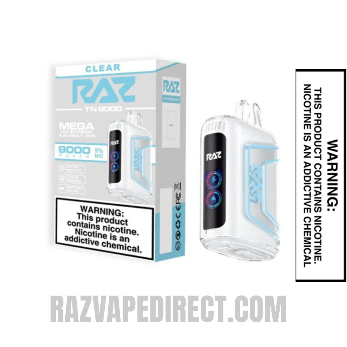 Clear RAZ TN9000 Disposable Vape with box pack