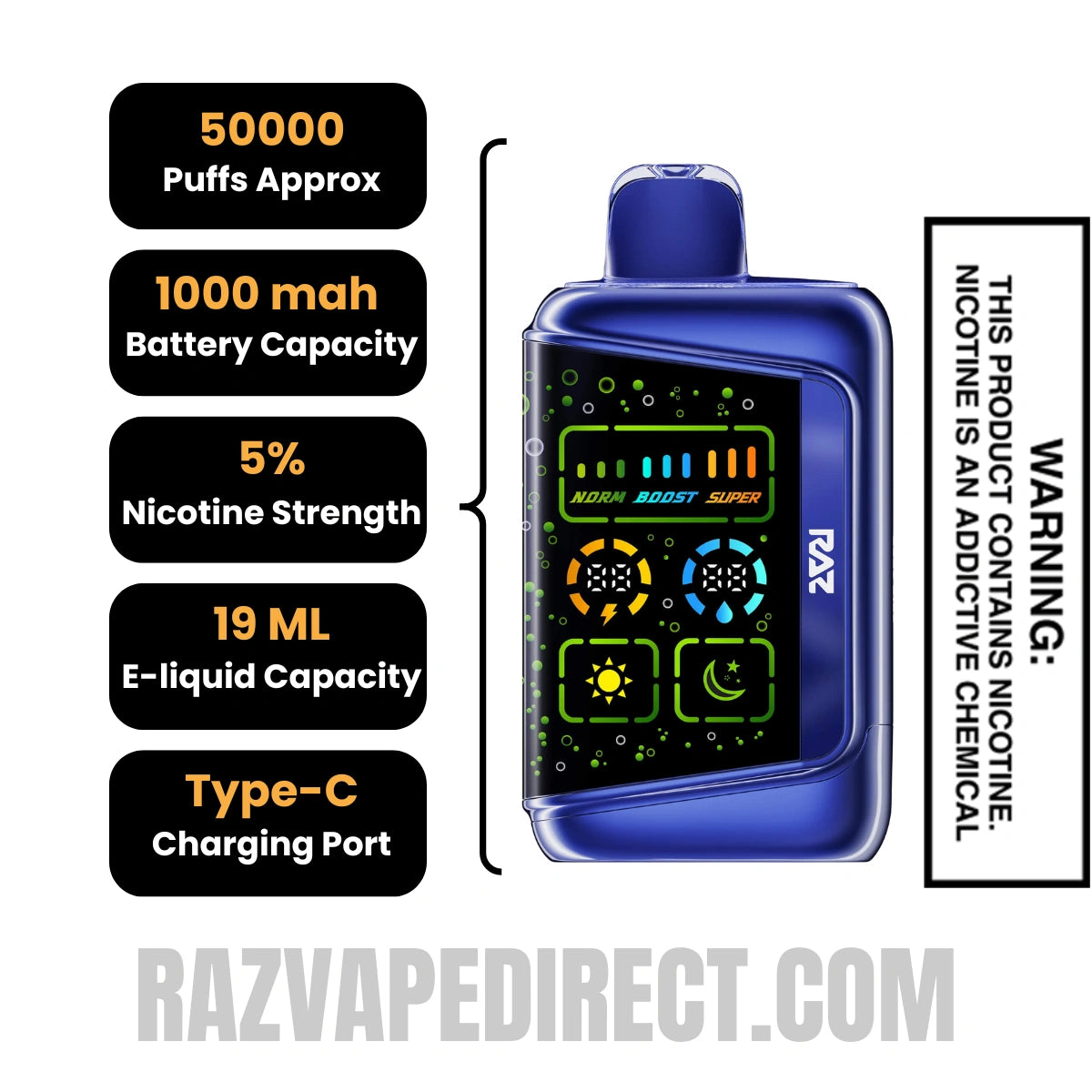 Code Blue RAZ RX50K Disposable Vape Specifications