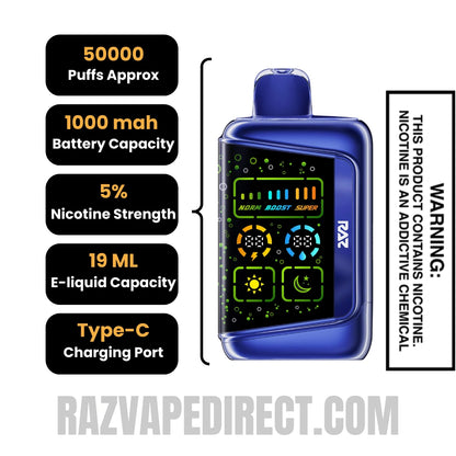 Code Blue RAZ RX50K Disposable Vape Specifications