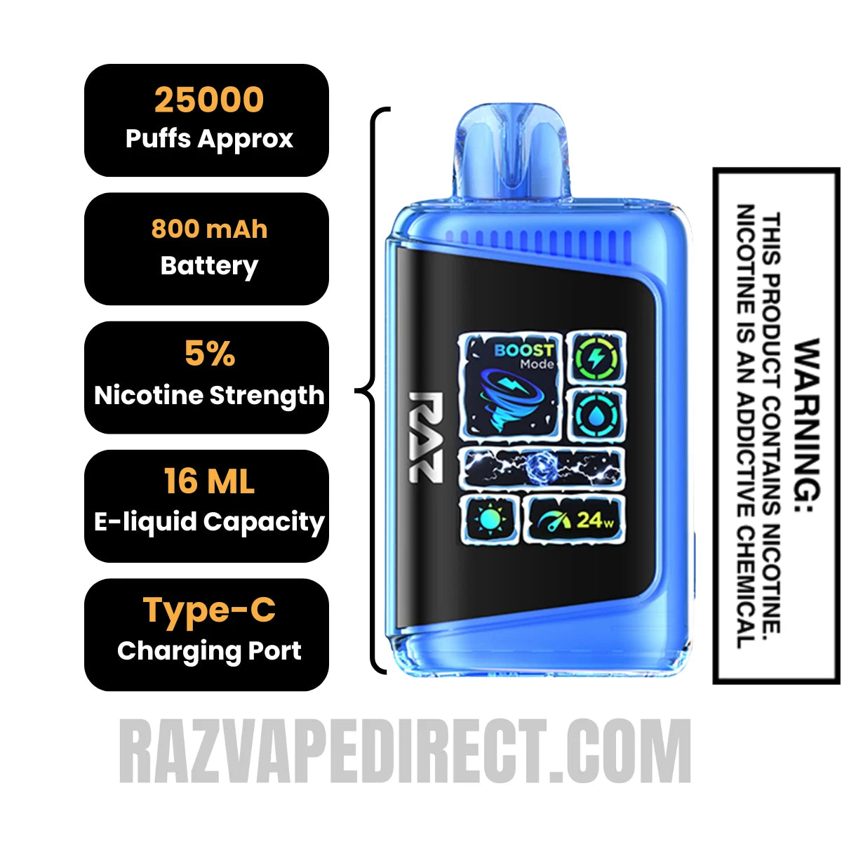 Frozen Juicy Strawberry RAZ DC25000 Frozen Edition Vape Specifications