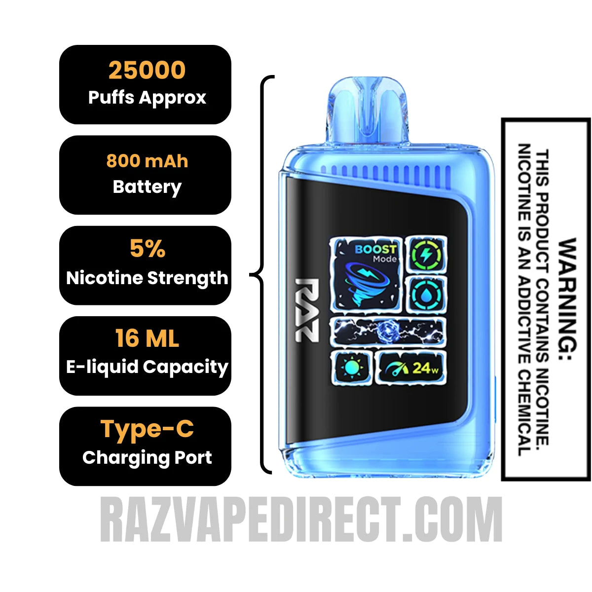 Frozen Raspberry Watermelon RAZ DC25000 Frozen Edition Vape Specifications