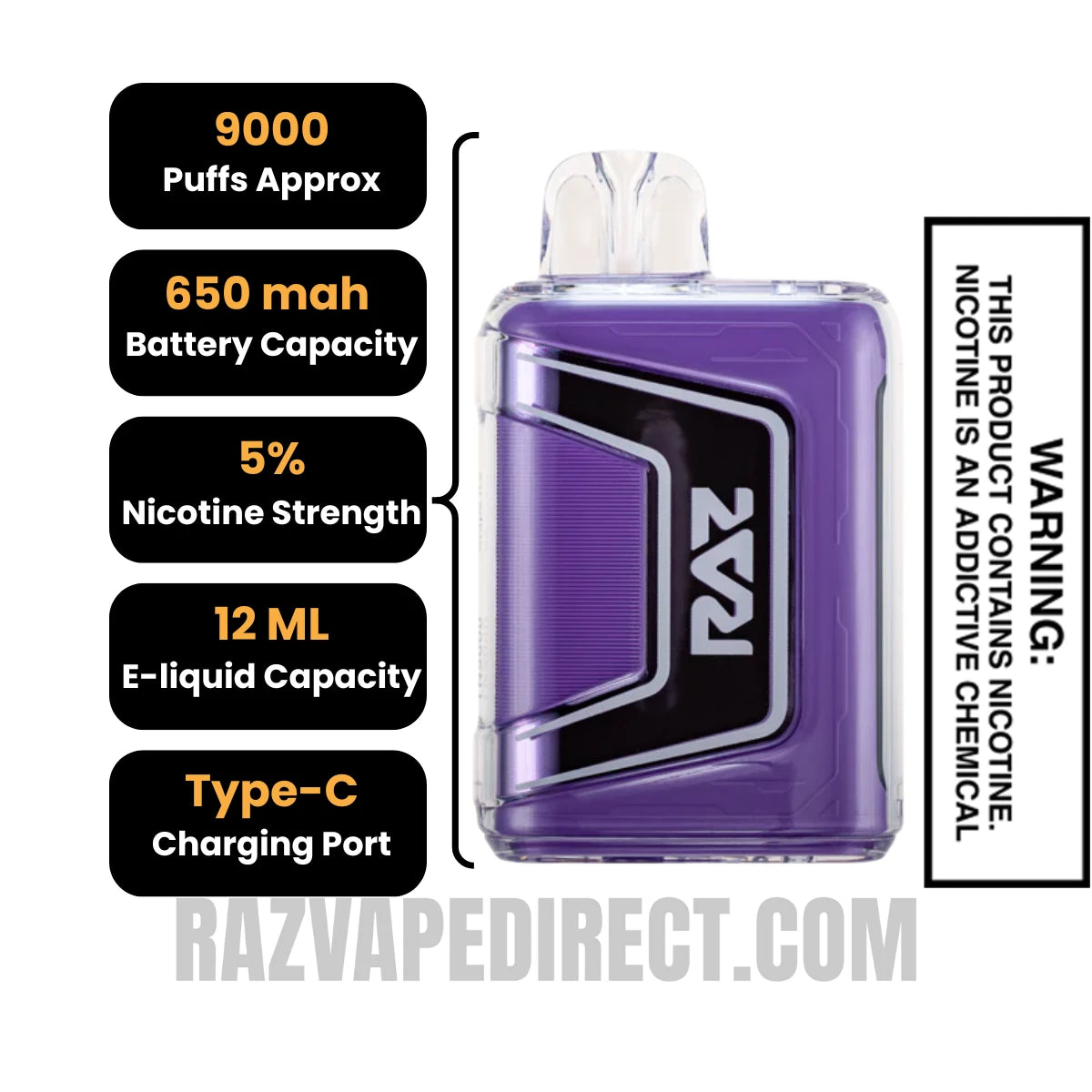 Grape Ice RAZTN9000 Disposable Vape Specifications