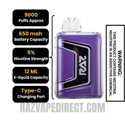 Grape Ice RAZTN9000 Disposable Vape Specifications